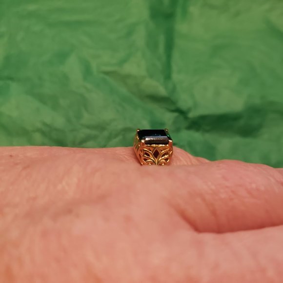 Moissanite Fire Green Emerald Cut Ring Gold over Sterling Size 8 - Picture 6 of 6